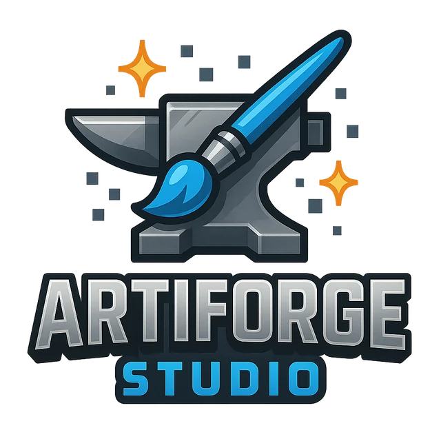 Artiforge Studio logo: a paintbrush resting on an anvil
